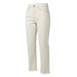 Zara Womens Straight Leg Jeans Ivory Cream High Waisted Raw Hem Button Fly Sz 4